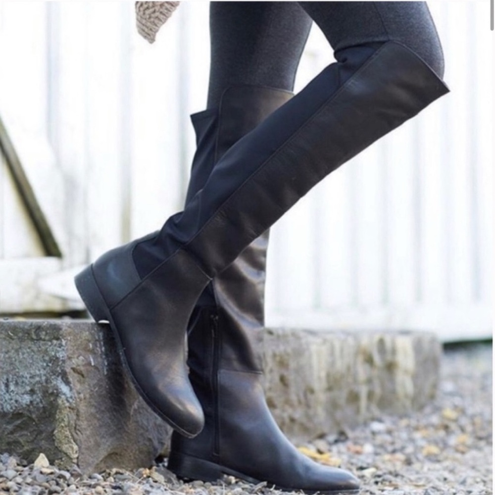 J. Jill 50/50 Stretch Leather Over the Knee Boots size 8.5 Black Flat Block Heel